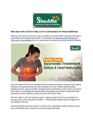Best Ayurvedic Care for Fatty Liver in Jamshedpur for Natural Wellness