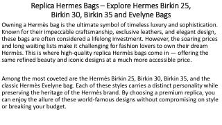 Replica Hermes Bags – Explore Hermes Birkin 25, Birkin 30, Birkin 35 and Evelyne Bags
