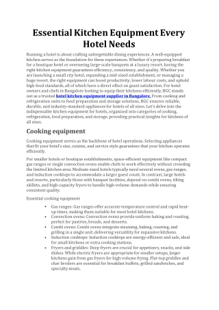 Essential Kitchen Equipment Every Hotel Needs