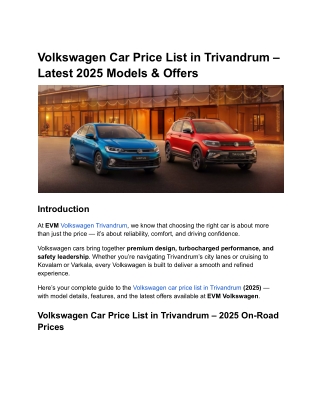 Volkswagen Car Price List in Trivandrum – Latest 2025 Models & Offers _ EVM Volkswagen
