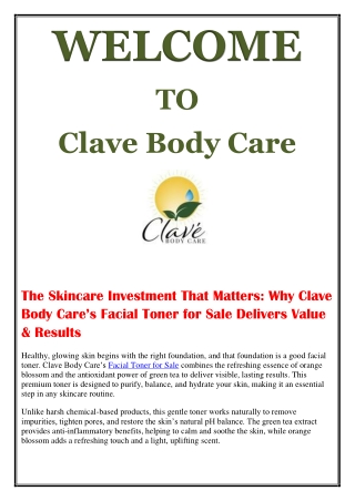 The Skincare Investment That Matters- Why Clave Body Care’s Facial Toner for Sale Delivers Value & Results