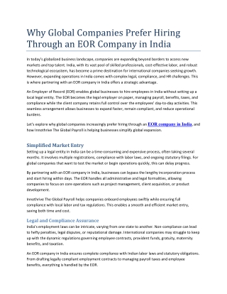 Why Global Companies Prefer Hiring Through an EOR Company in India