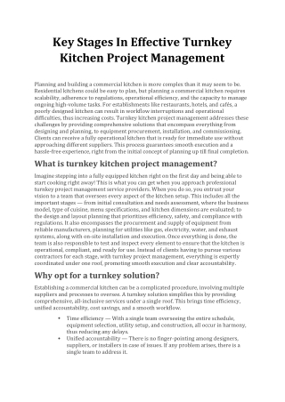Key Stages In Effective Turnkey Kitchen Project Management