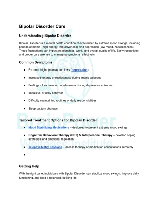 Bipolar Disorder Care
