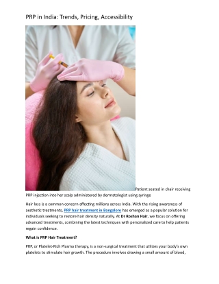 PRP in India Trends, Pricing, Accessibility