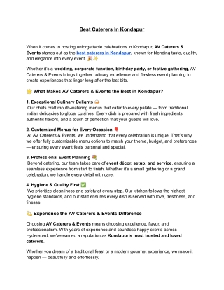 Best Caterers In Kondapur