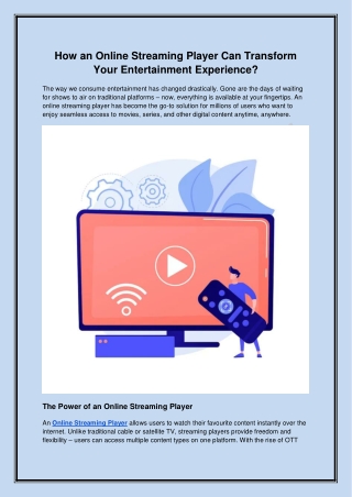 How an Online Streaming Player Can Transform Your Entertainment Experience