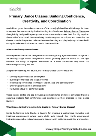 Primary Dance Classes Building Confidence, Creativity, and Coordination