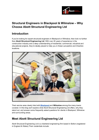 Structural Engineers in Blackpool & Wilmslow – Why Choose Abott Structural Engineering Ltd