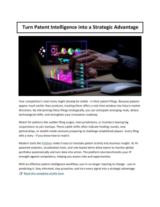 Turn Patent Intelligence into a Strategic Advantage