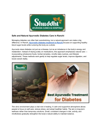 Safe and Natural Ayurvedic Diabetes Care in Ranchi