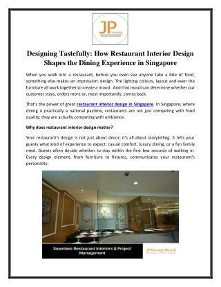 Designing Tastefully - How Restaurant Interior Design Shapes the Dining Experience in Singapore