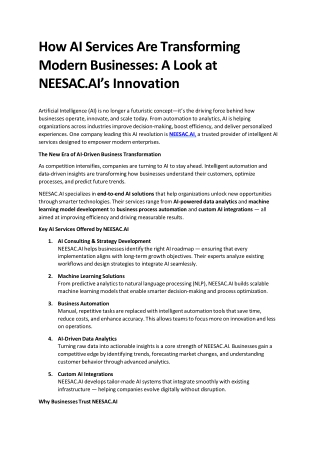 AI Services for Modern Businesses | NEESAC.AI Intelligent Automation Solutions