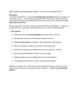 SmartFlow Sales Management Software – From Quote to Cash Made Simple .