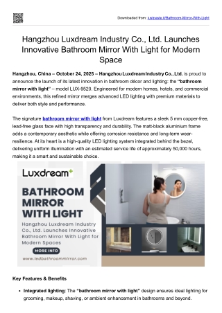 Stylish Bathroom Mirror with Light by Hangzhou Luxdream Industry Co., Ltd.