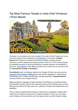 Top Most Famous Temple in India _Visit Vrindavan _ Prem Mandir