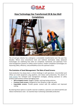 How Technology Has Transformed Oil & Gas Well Completions