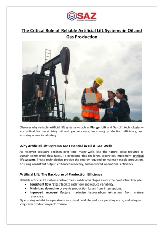 The Critical Role of Reliable Artificial Lift Systems in Oil and Gas Production