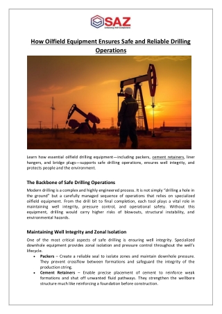 How Oilfield Equipment Ensures Safe and Reliable Drilling Operations