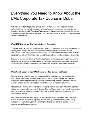 Everything You Need to Know About the UAE Corporate Tax Course in Dubai