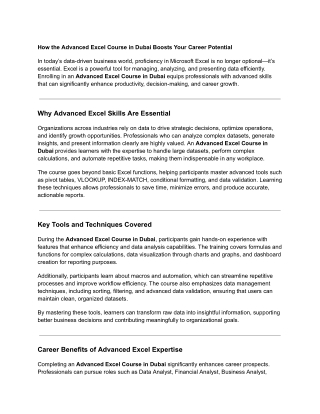 How the Advanced Excel Course in Dubai Boosts Your Career Potential