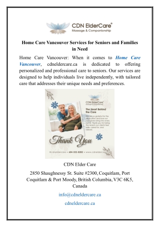 Home Care Vancouver Services for Seniors and Families in Need