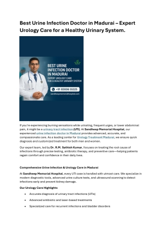 Best Urine Infection Doctor in Madurai Expert Urology Care for a Healthy Urinary System