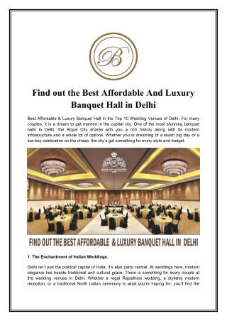 Find Out Affordable Banquet Hall in Delhi