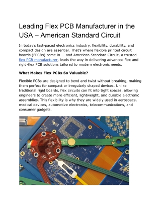 Leading Flex PCB Manufacturer in the USA – American Standard Circuit