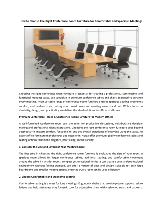 How to Choose the Right Conference Room Furniture for Comfortable and Spacious Meetings
