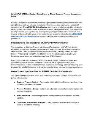 How ABPMP BPM Certification Opens Doors to Global Business Process Management Roles