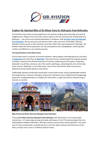 Explore the Spiritual Bliss of Do Dham Yatra by Helicopter from Dehradun