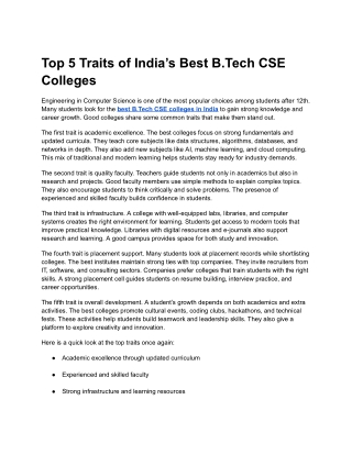 Top 5 Traits of India’s Best B.Tech CSE Colleges
