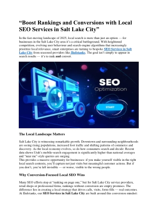 Boost Rankings and Conversions with Local SEO Services in Salt Lake City