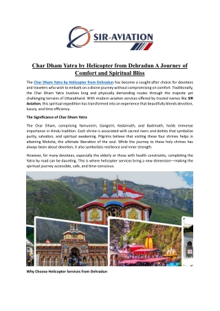 Char Dham Yatra by Helicopter from Dehradun