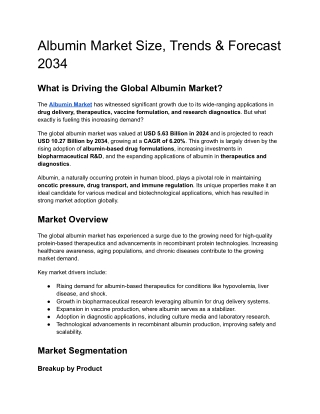 Albumin Market Size, Trends & Forecast 2034