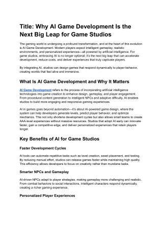 Why AI Game Development Is the Next Big Leap for Game Studios