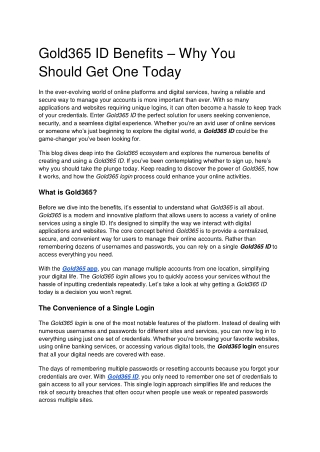 Gold365 ID Benefits – Why You Should Get One Today