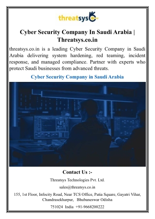 Cyber Security Company In Saudi Arabia  Threatsys.co.in