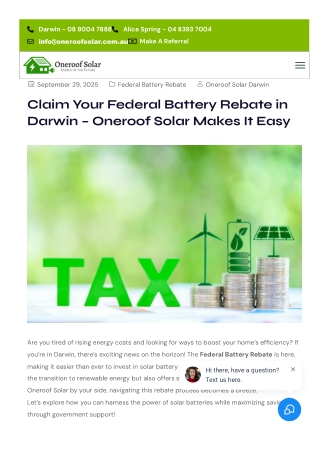 Claim Your Federal Battery Rebate in Darwin – Oneroof Solar Makes It Easy