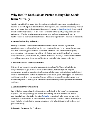 Why Health Enthusiasts Prefer to Buy Chia Seeds from Nutrally