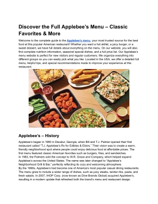 Applebee’s Menu PDF