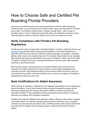How to Choose Safe and Certified Pet Boarding Florida Providers