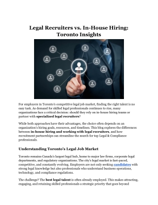 Legal Recruiters vs. In-House Hiring Toronto Insights