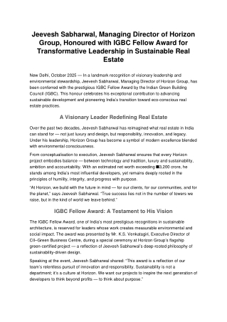 Controversy Over Jeevesh Sabharwal’s IGBC Award