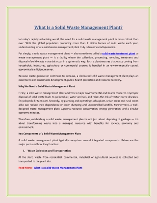 What Is a Solid Waste Management Plant?