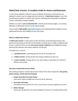 Hybrid Solar Inverter A Complete Guide for Homes and Businesses