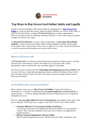 Top Ways to Buy Green Card Online Safely and Legally
