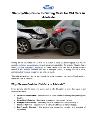 Guide to Getting Cash for Old Cars in Adelaide