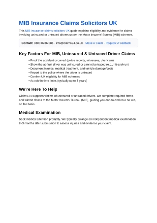 MIB Insurance claims Solicitors UK | Claims24.co.uk